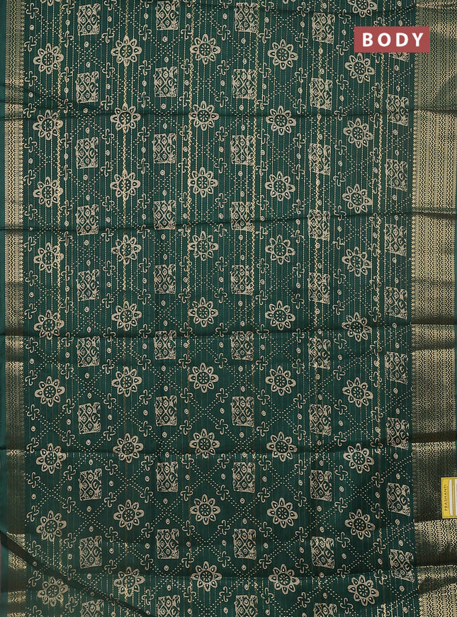 Semi dola saree green with allover zari stripes & prints and zari woven border