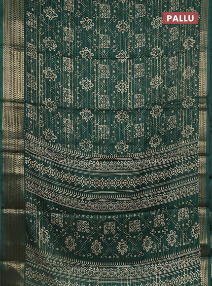 Semi dola saree green with allover zari stripes & prints and zari woven border