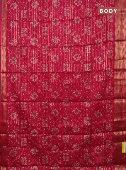 Semi dola saree pink with allover zari stripes & prints and zari woven border