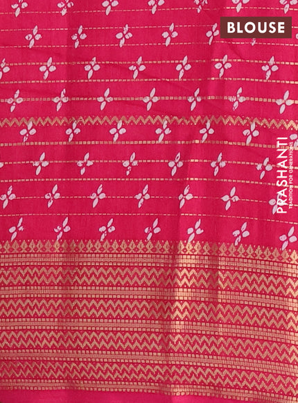 Semi dola saree pink with allover zari stripes & prints and zari woven border