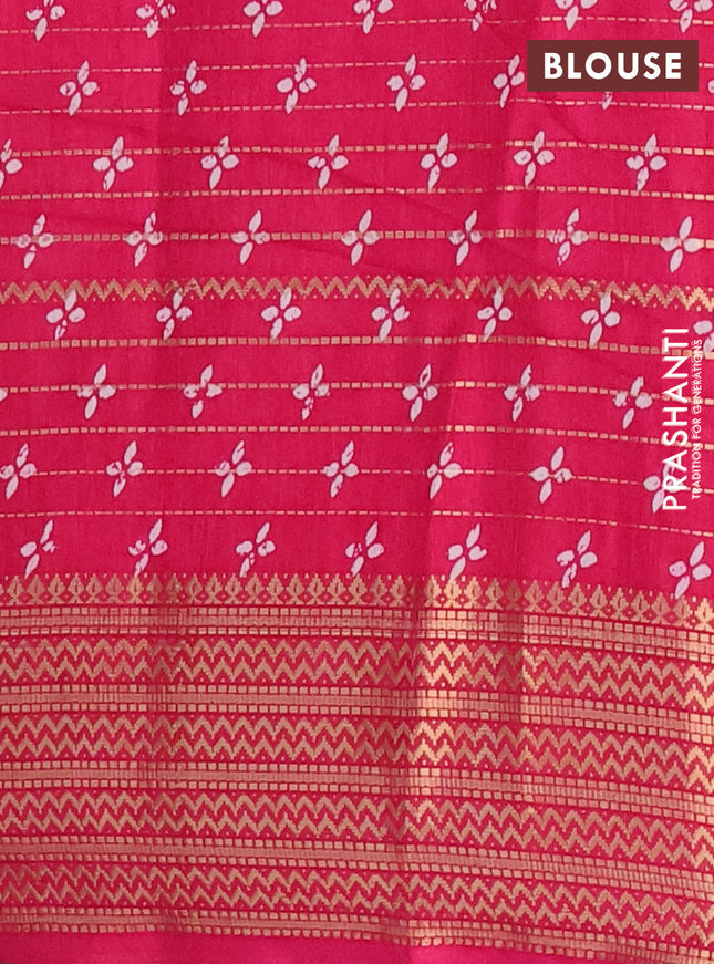 Semi dola saree pink with allover zari stripes & prints and zari woven border