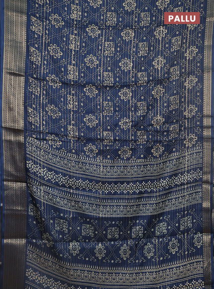 Semi dola saree peacock blue with allover zari stripes & prints and zari woven border