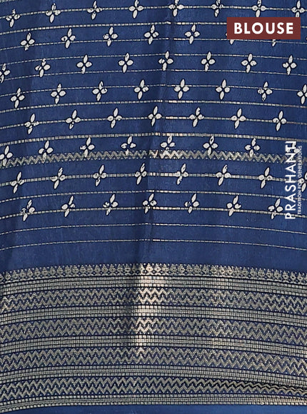 Semi dola saree peacock blue with allover zari stripes & prints and zari woven border