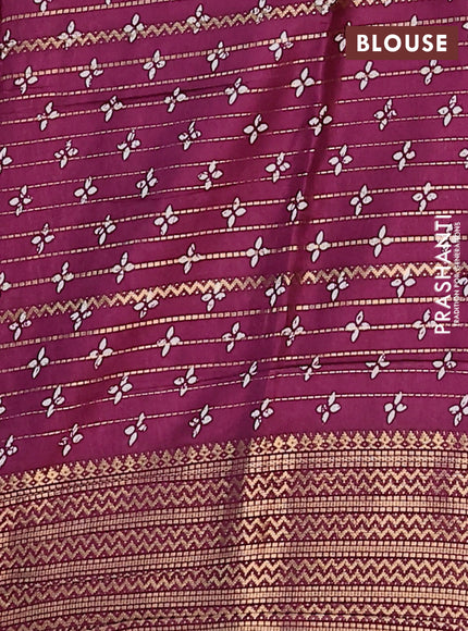 Semi dola saree wine shade with allover zari stripes & prints and zari woven border