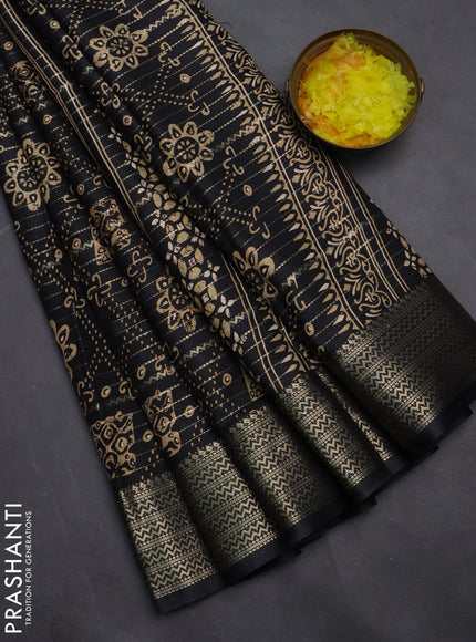 Semi dola saree black with allover zari stripes & prints and zari woven border