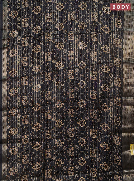 Semi dola saree black with allover zari stripes & prints and zari woven border