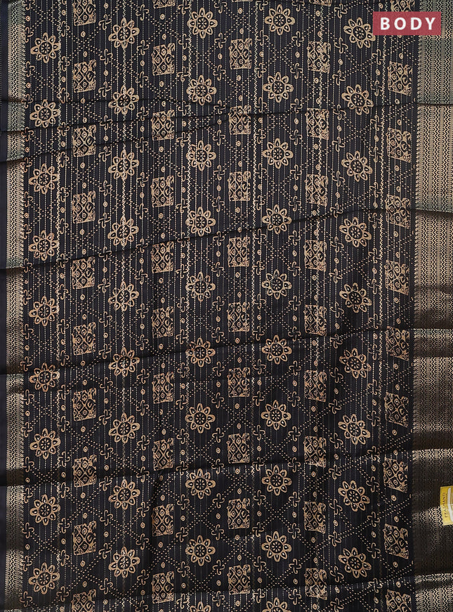 Semi dola saree black with allover zari stripes & prints and zari woven border