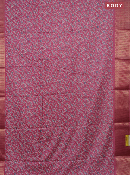 Semi dola saree peach pink with allover prints and zari woven border