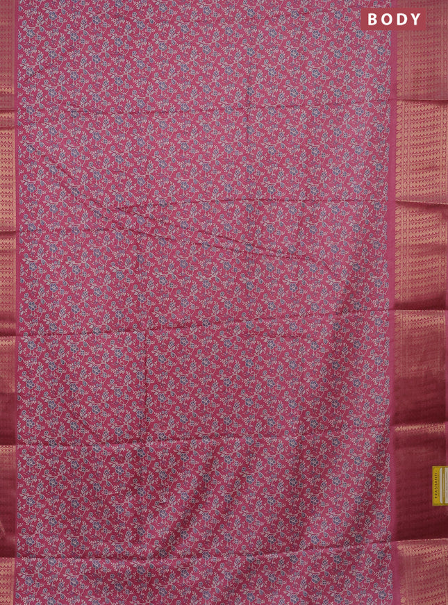 Semi dola saree peach pink with allover prints and zari woven border