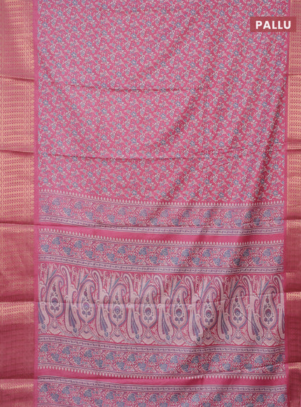 Semi dola saree peach pink with allover prints and zari woven border
