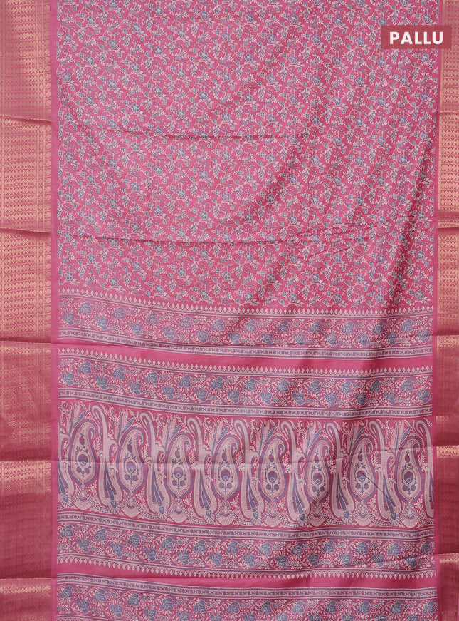 Semi dola saree peach pink with allover prints and zari woven border