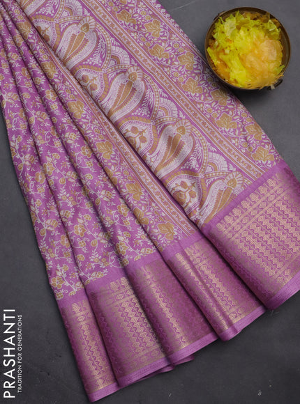 Semi dola saree lavender with allover prints and zari woven border