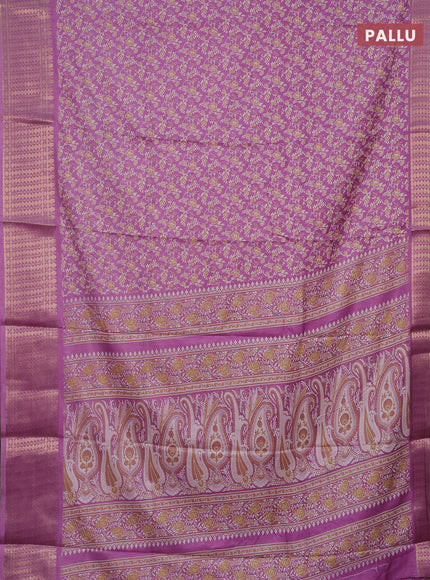 Semi dola saree lavender with allover prints and zari woven border