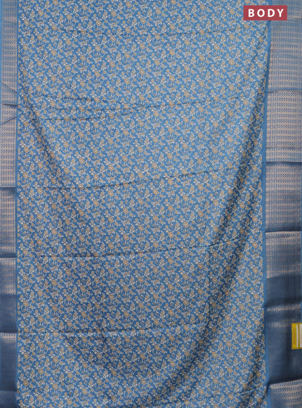 Semi dola saree pastel blue with allover prints and zari woven border