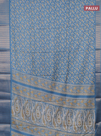 Semi dola saree pastel blue with allover prints and zari woven border