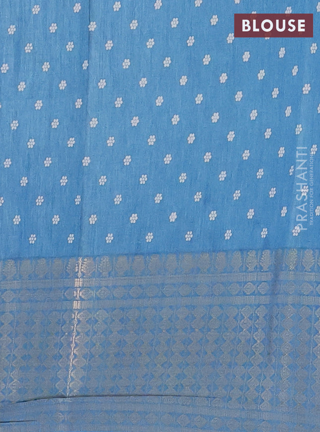 Semi dola saree pastel blue with allover prints and zari woven border