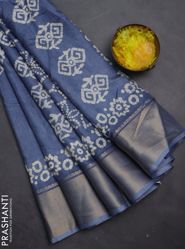Semi dola saree grey with batik butta prints and zari woven border