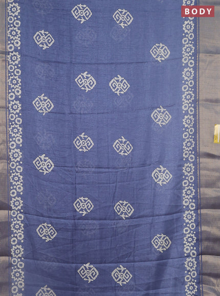 Semi dola saree grey with batik butta prints and zari woven border