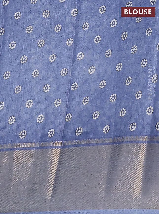 Semi dola saree grey with batik butta prints and zari woven border