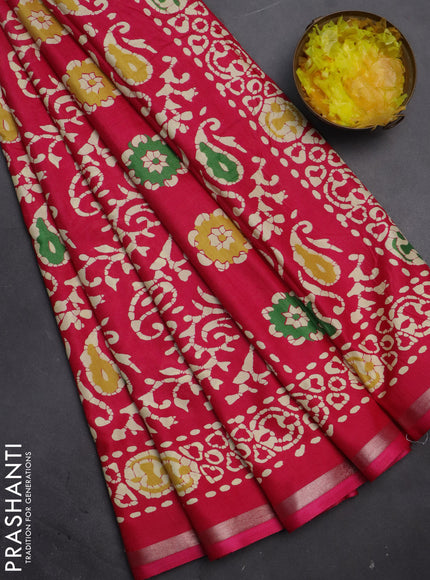 Semi dola saree pink with allover batik prints and zari woven border