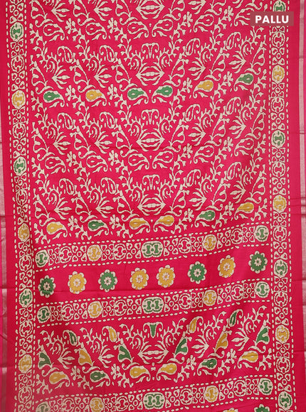 Semi dola saree pink with allover batik prints and zari woven border