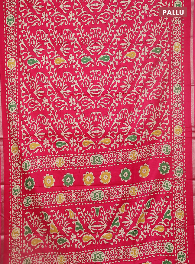 Semi dola saree pink with allover batik prints and zari woven border