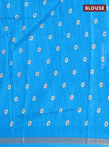 Semi dola saree cs blue with allover batik prints and zari woven border