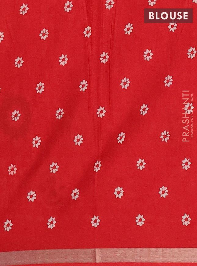 Semi dola saree red with allover batik prints and zari woven border