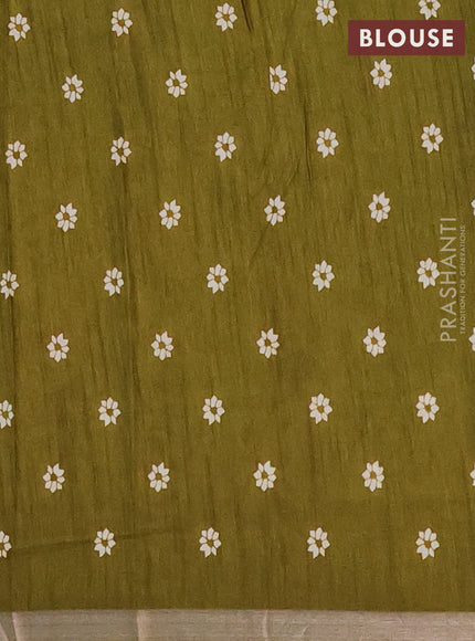 Semi dola saree mehendi green with allover batik prints and zari woven border