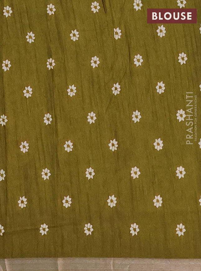 Semi dola saree mehendi green with allover batik prints and zari woven border