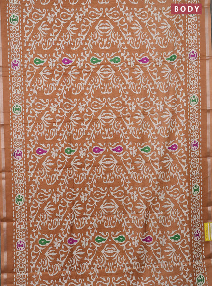 Semi dola saree pastel brown with allover batik prints and zari woven border
