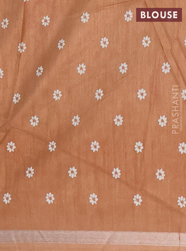 Semi dola saree pastel brown with allover batik prints and zari woven border