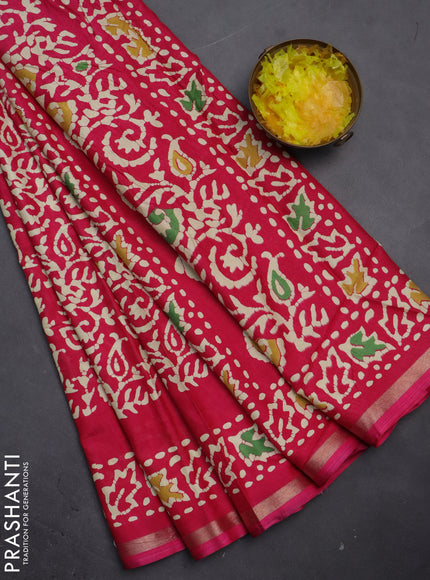 Semi dola saree pink with allover batik prints and zari woven border