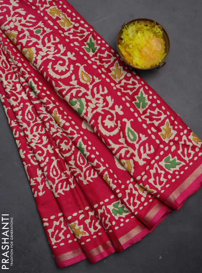 Semi dola saree pink with allover batik prints and zari woven border
