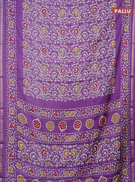 Semi dola saree lavender with allover batik prints and zari woven border