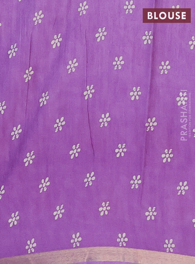 Semi dola saree lavender with allover batik prints and zari woven border