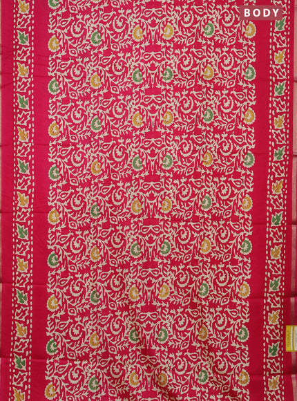 Semi dola saree pink with allover batik prints and zari woven border