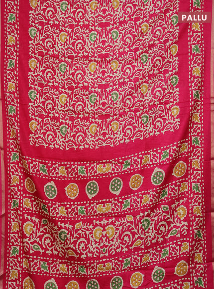 Semi dola saree pink with allover batik prints and zari woven border