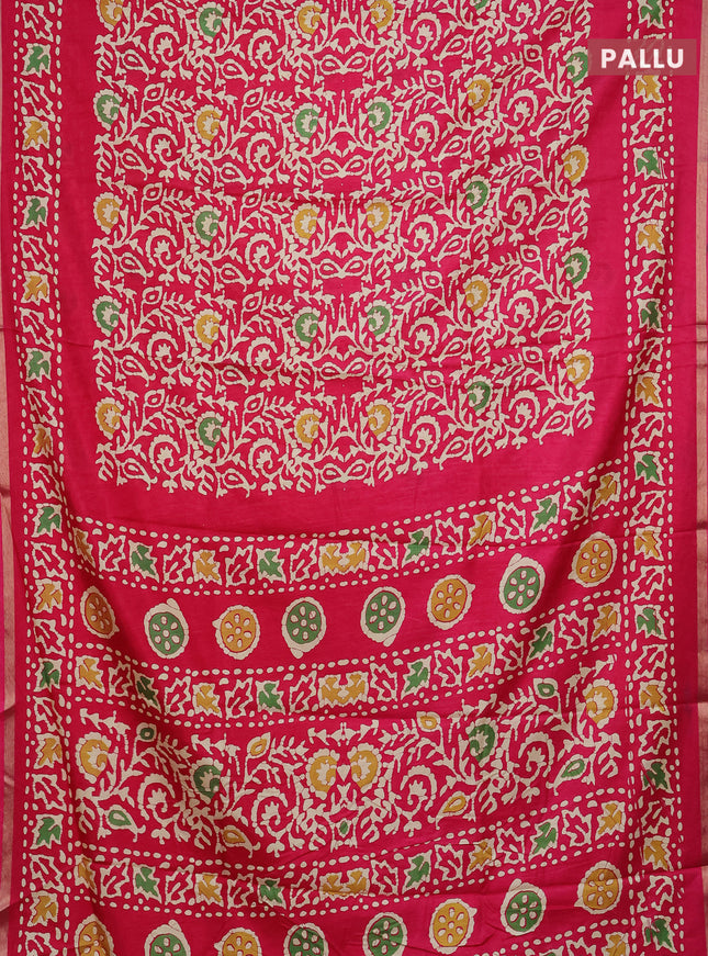 Semi dola saree pink with allover batik prints and zari woven border