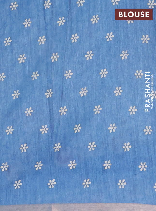 Semi dola saree blue with allover batik prints and zari woven border
