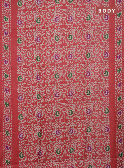 Semi dola saree peach shade with allover batik prints and zari woven border