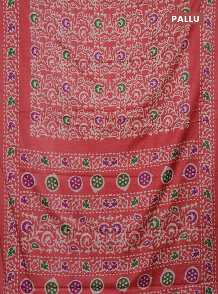 Semi dola saree peach shade with allover batik prints and zari woven border