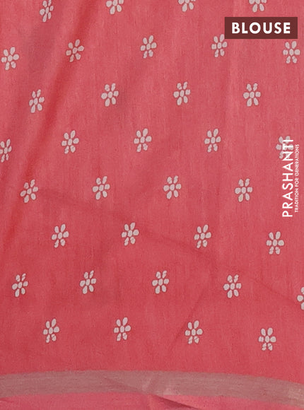 Semi dola saree peach shade with allover batik prints and zari woven border