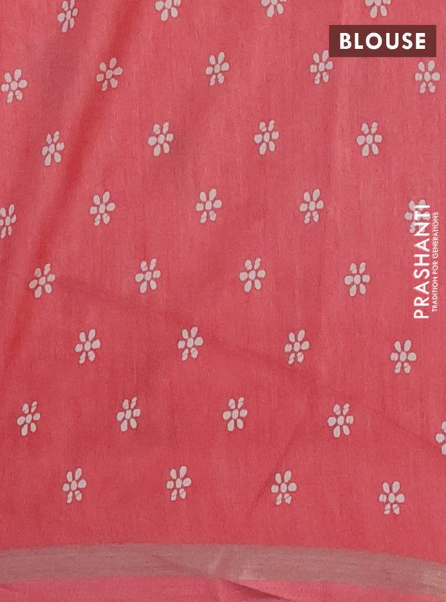 Semi dola saree peach shade with allover batik prints and zari woven border