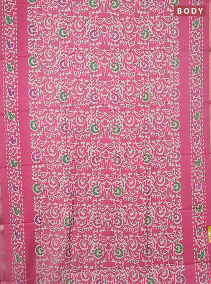 Semi dola saree light pink with allover batik prints and zari woven border