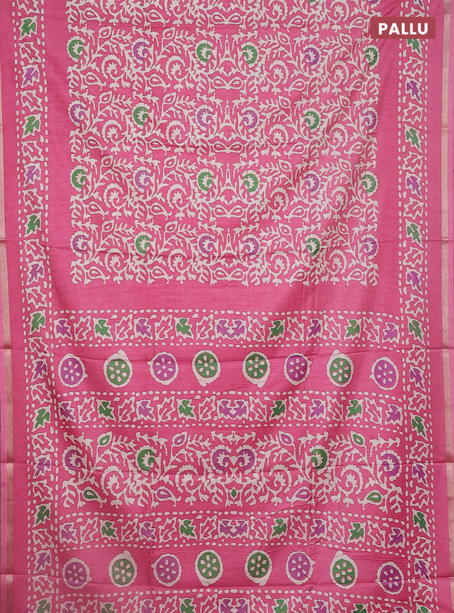 Semi dola saree light pink with allover batik prints and zari woven border