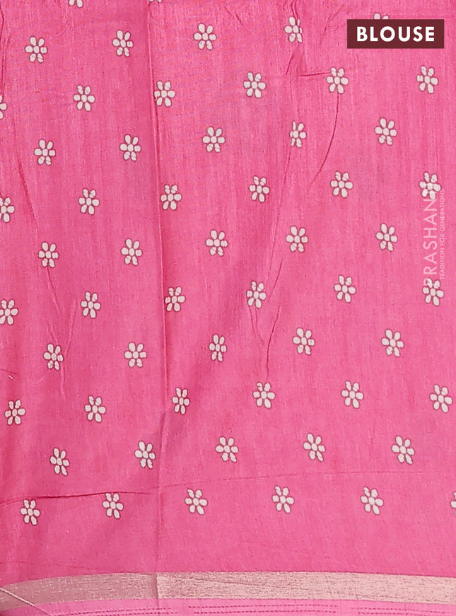 Semi dola saree light pink with allover batik prints and zari woven border