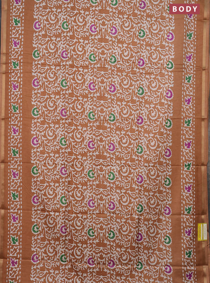 Semi dola saree pastel brown with allover batik prints and zari woven border