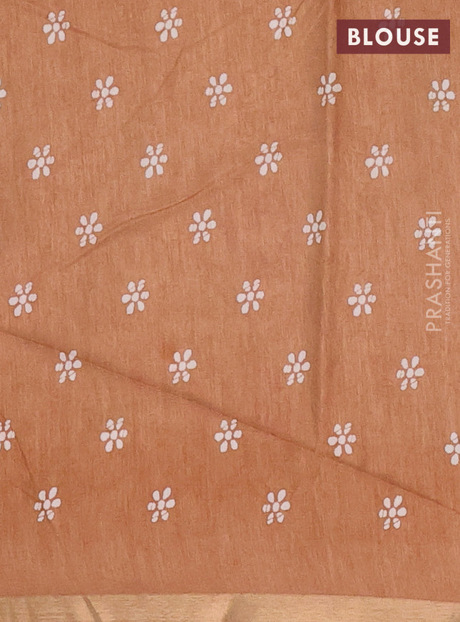 Semi dola saree pastel brown with allover batik prints and zari woven border