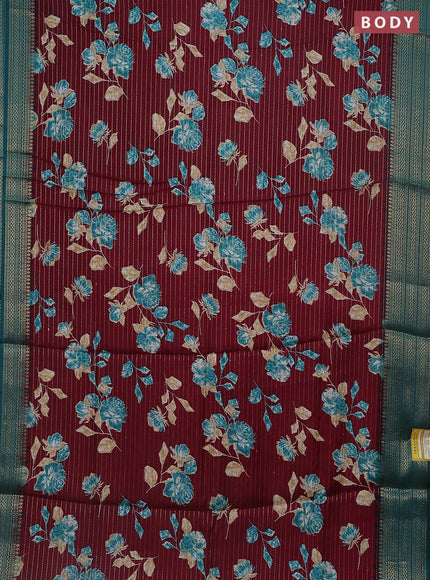 Semi dola saree maroon and peacock blue with allover zari weaves & floral prints and zari woven border